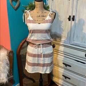 Striped Sleeveless Dress - tan and Cream